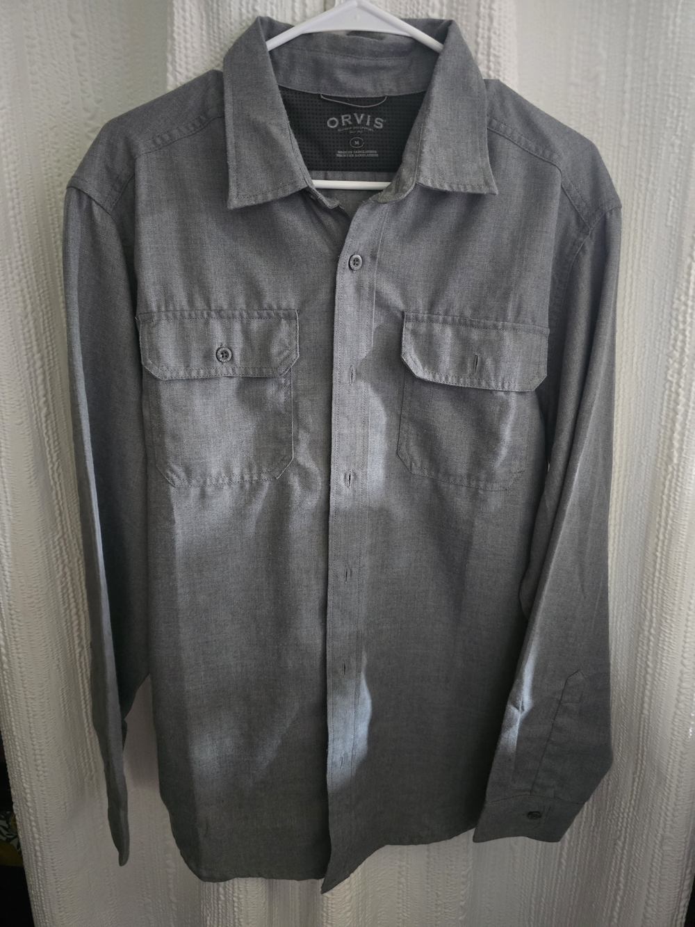 Mens LARGE Orvis Grey Button-Front Casual Shirt
